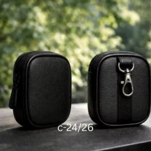 Black PU Leather with Zipper and Carabiner Clip